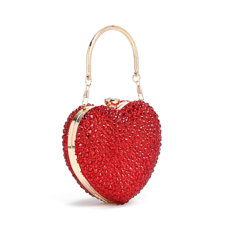 Abendtasche im Herz-Design ⎜ Glitzernde Handtasche mit Diamantenbesatz und Goldener Kette