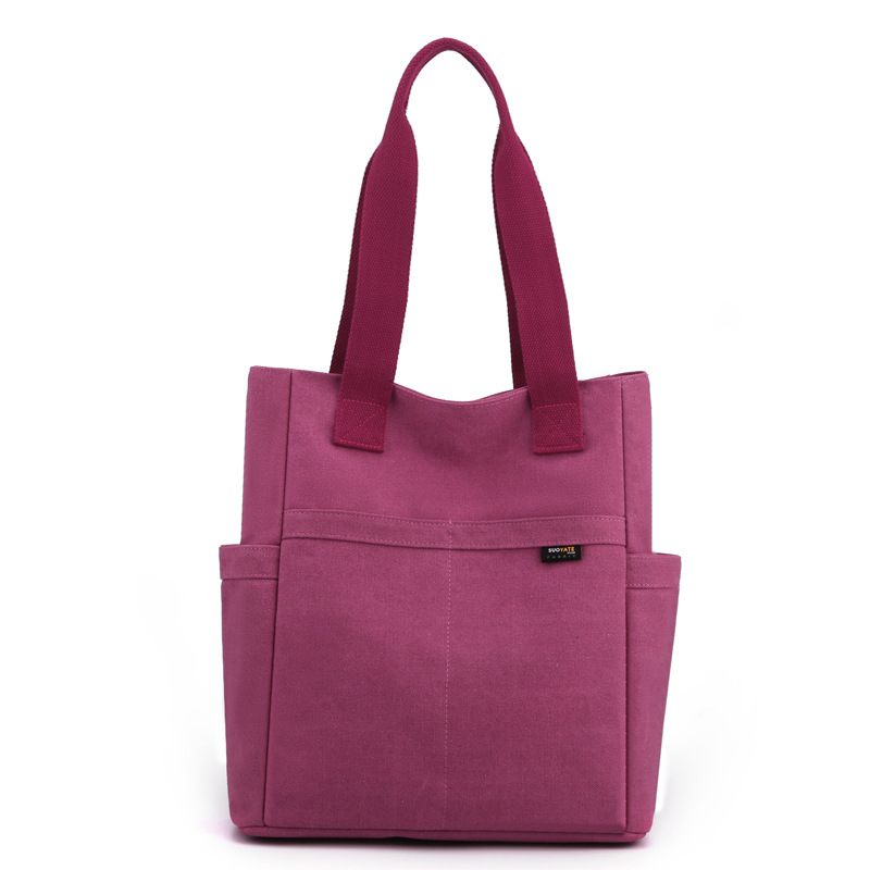 Canvas Schultertasche für Damen ⎜ Robuste Tragetasche mit Außenfächern für Schule, Büro und Freizeit im Sommer
