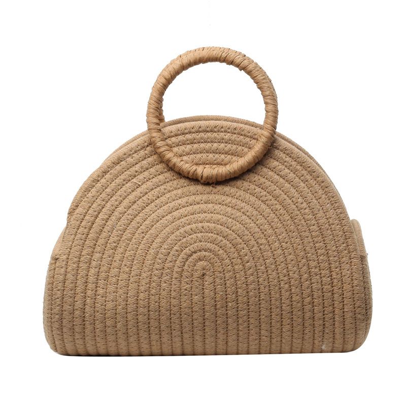 Strohtasche Damen – Halbrunde Korbtasche mit Griffen aus geflochtener Baumwolle