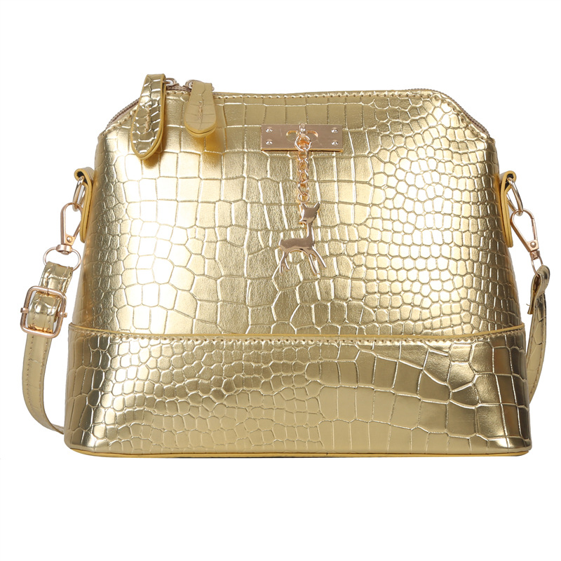 Crossbody Tasche für Damen ⎜ Geräumige Handtasche im Krokodilleder-Look mit goldenen Akzenten
