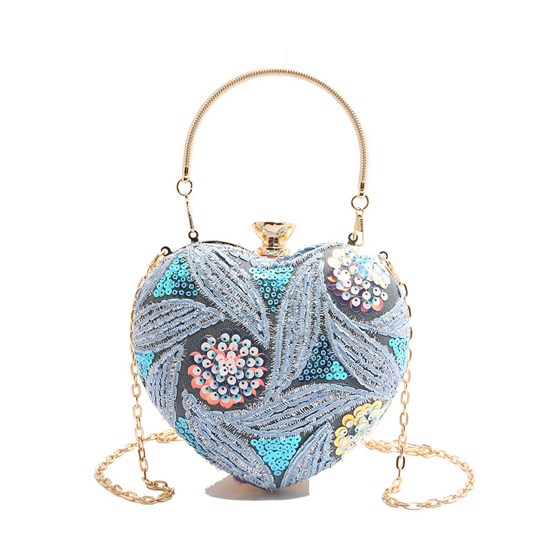 Abendtasche für Damen ⎜ Herzförmige Schultertasche mit Pailletten und Kette für festliche Anlässe und Events