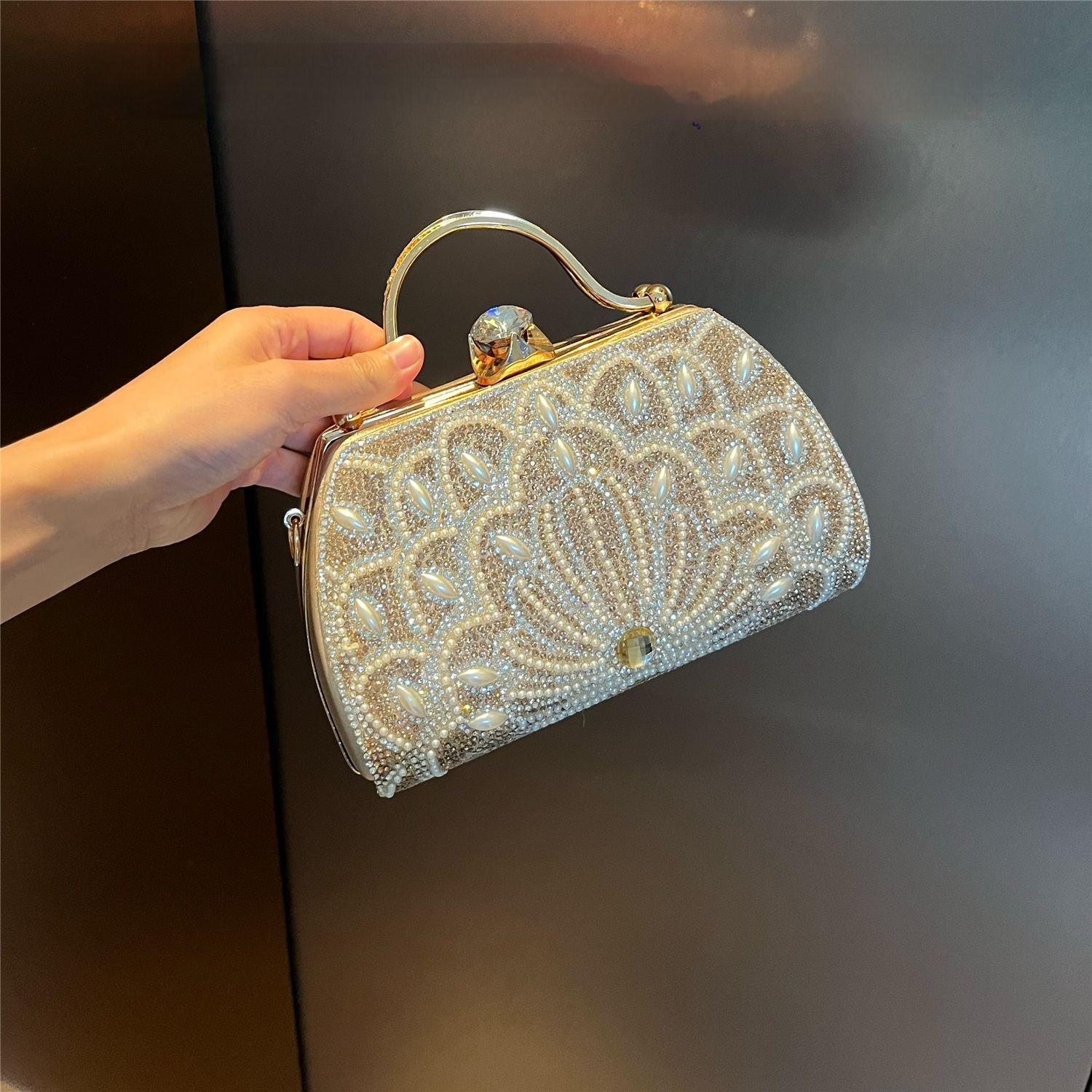 Abendtasche mit Strass für Damen ⎜ Glitzernde Clutch mit Griff für festliche Anlässe und elegante Events