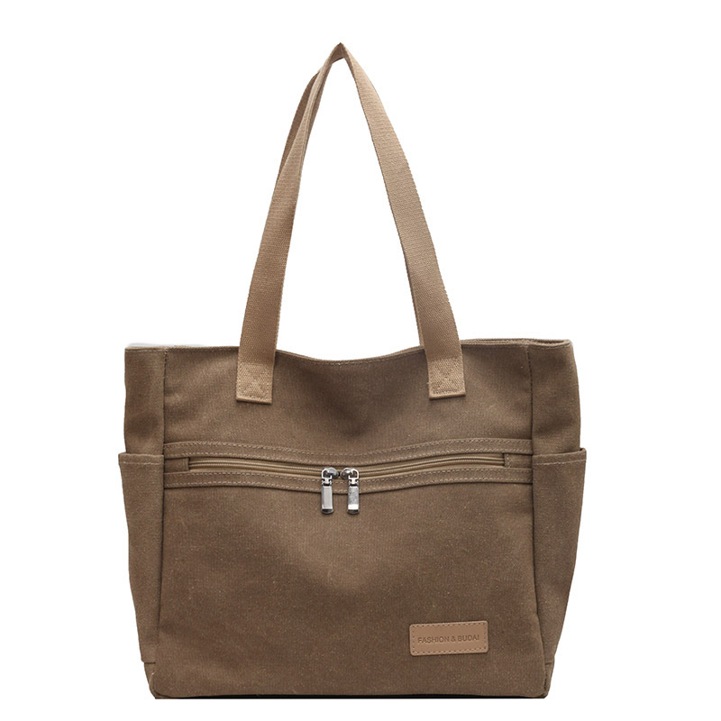 Canvas Schultertasche für Damen ⎜ Geräumige Tragetasche mit praktischen Außenfächern und Reißverschluss