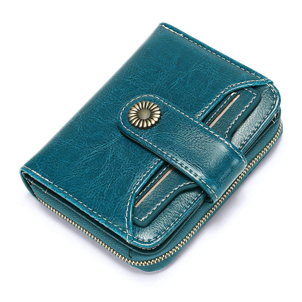 Damen Geldbörse aus Echtleder ⎜ Klassisches Design mit Druckknopf, Kartenfächern und Reißverschlussfach