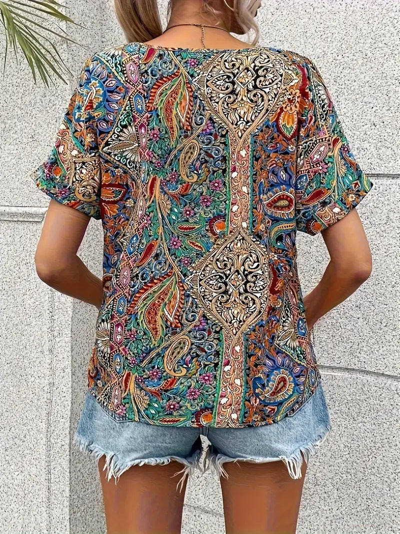 Nina - Elegante Bluse Mit Paisley-print Und V-ausschnitt