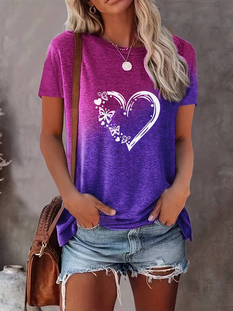 Lena - T-shirt Mit Schmetterlings-herz-print Und Rundhalsausschnitt