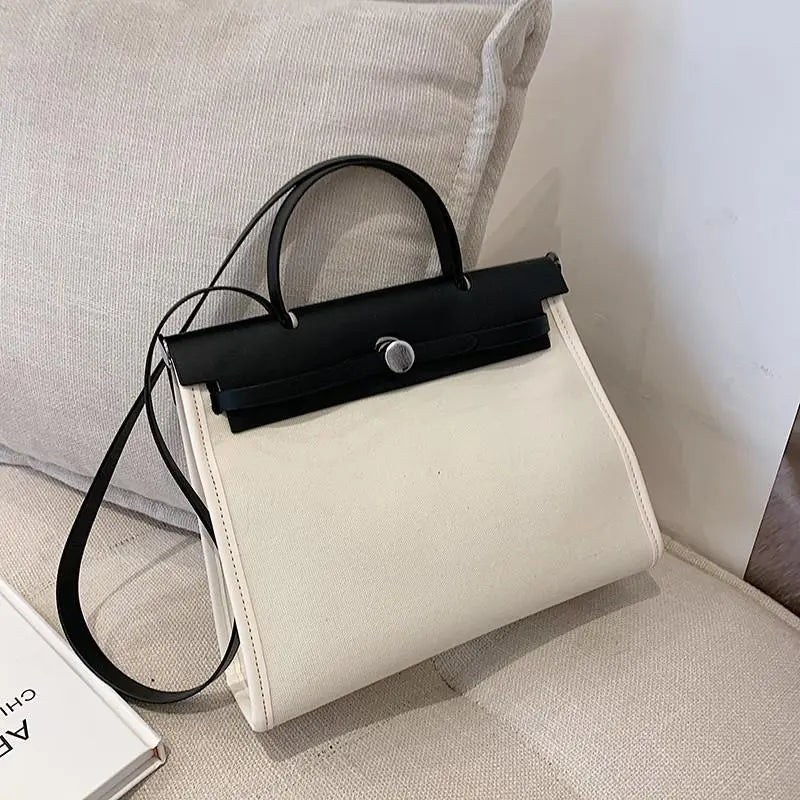 Handtasche für Damen ⎜ Schlichte Tragetasche mit Kontrastdesign und großem Stauraum für Alltag und Büro