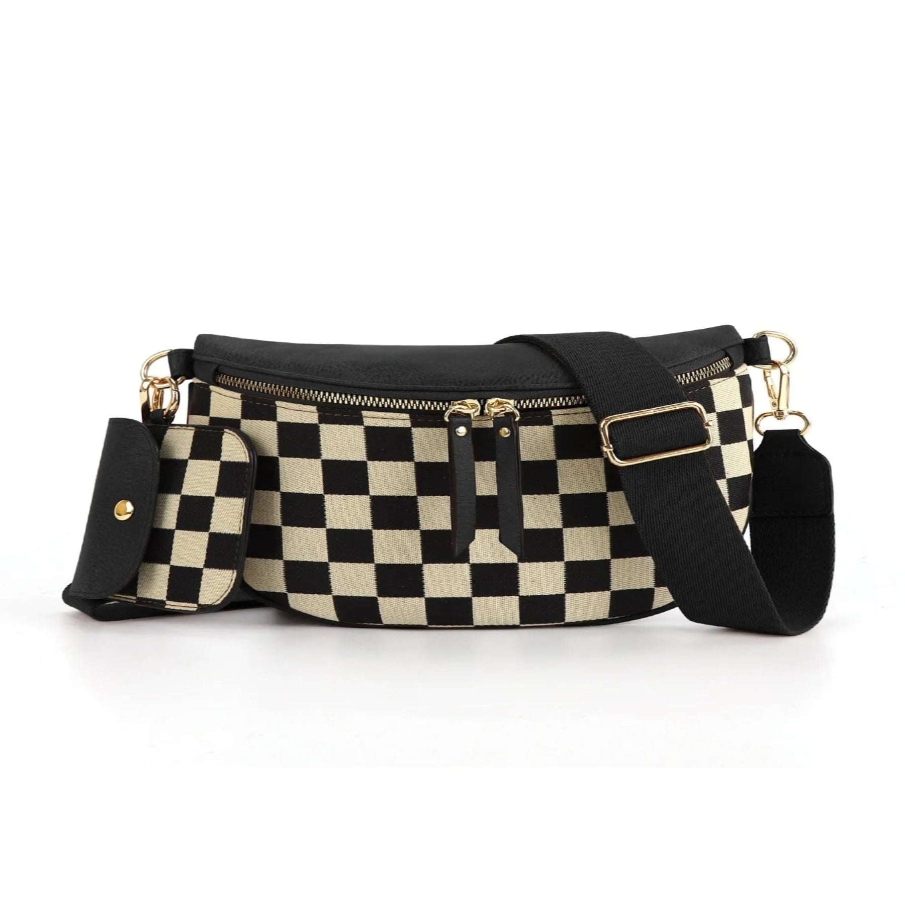 Bauchtasche für Damen ⎜ Modische Gürteltasche mit Karomuster für Freizeit, Reisen und Streetwear-Looks