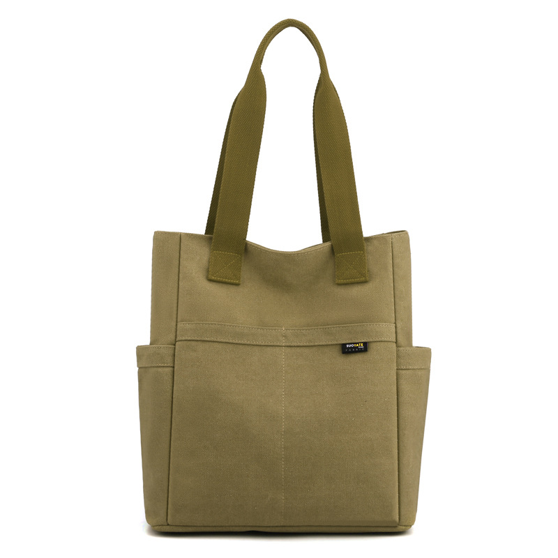 Canvas Schultertasche für Damen ⎜ Robuste Tragetasche mit Außenfächern für Schule, Büro und Freizeit im Sommer