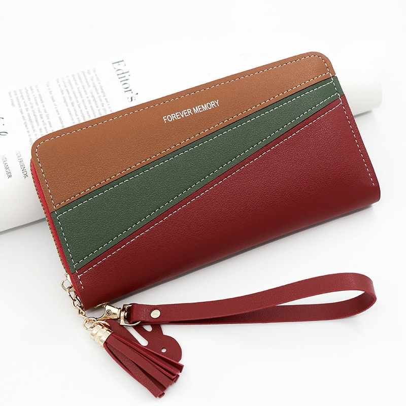 Damen Geldbörse in Langformat ⎜ Stylische Brieftasche mit Farbkontrast und Handschlaufe für Karten und Münzen