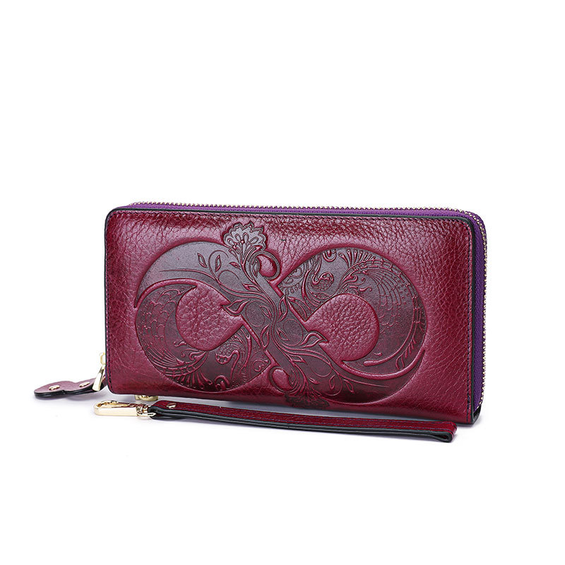 Damen Geldbörse aus Echtleder ⎜ Retro Clutch mit Reißverschluss und floraler Prägung