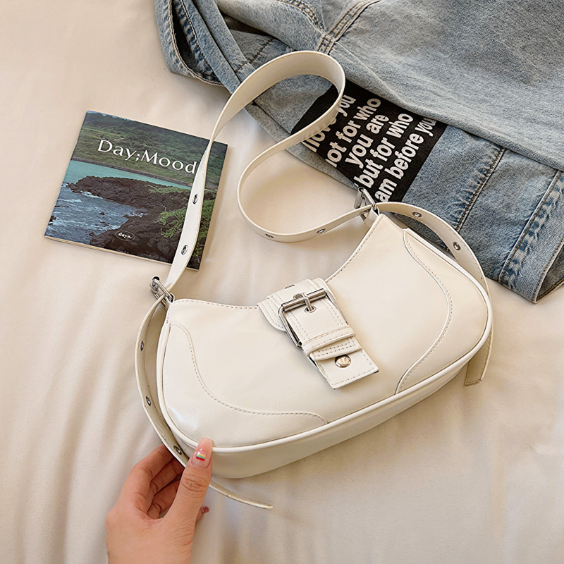 Schultertasche im Retro-Stil ⎜ Modische Unterarmtasche für Damen mit Schnalle und Verstellbarem Riemen