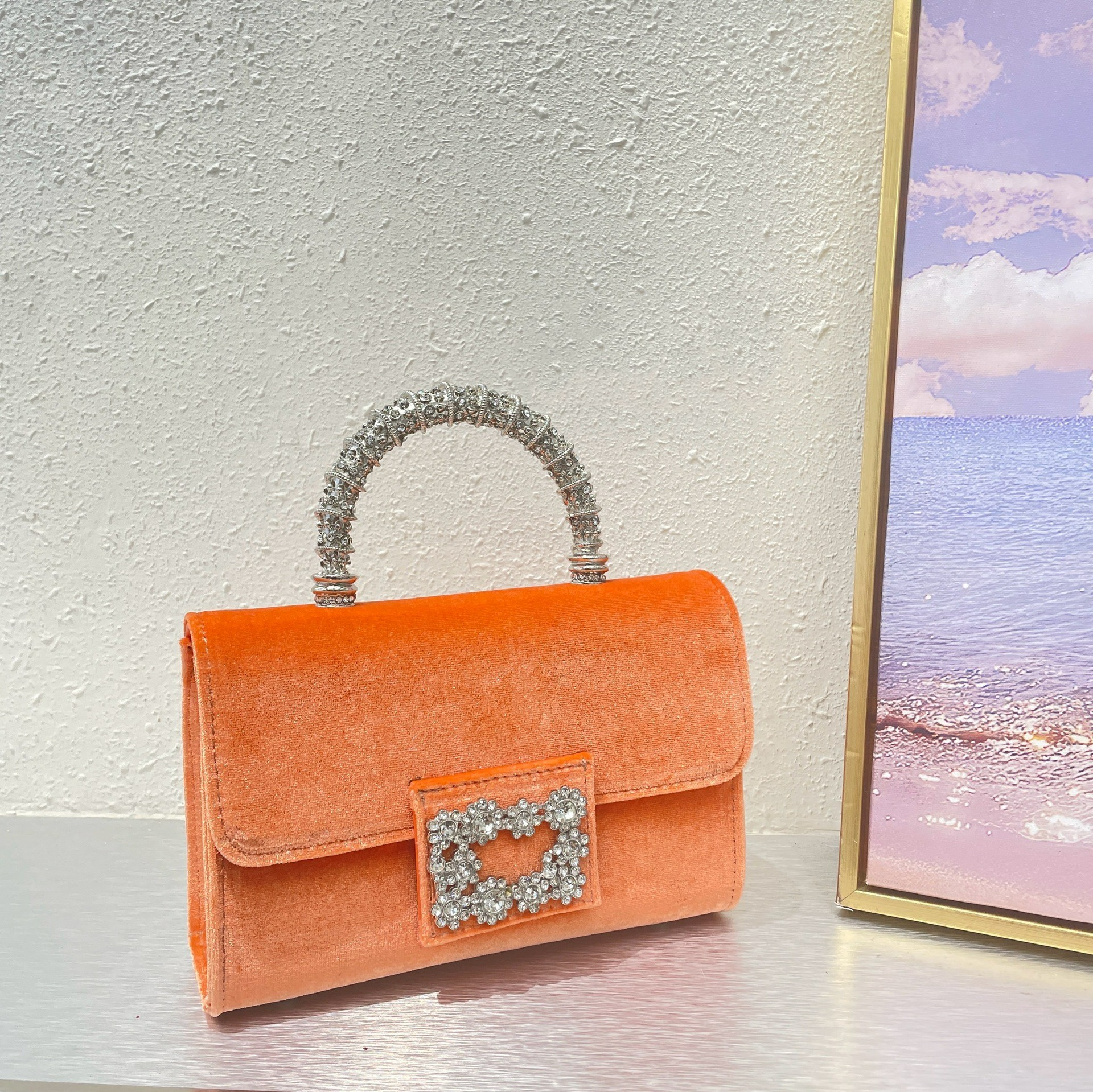 Clutch Tasche für Damen ⎜ Elegante Samttasche mit Strass für Abend, Party und besondere Anlässe