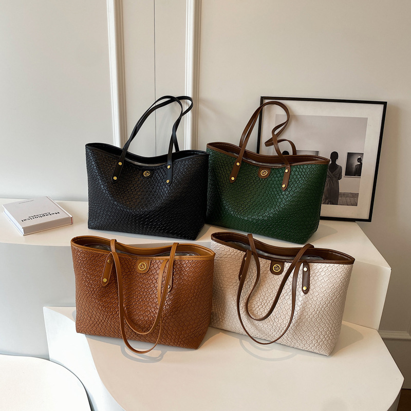 Shopper Tasche für Damen ⎜ Geräumige Schultertasche mit Flechtoptik für Büro, Uni und Alltag