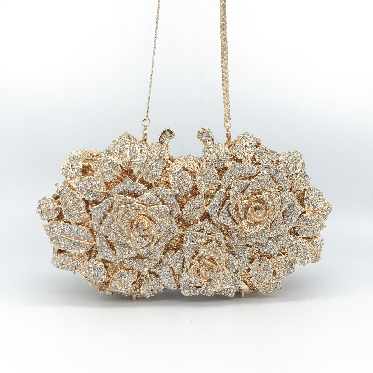 Damen Clutch mit Rosen und Strass ⎜ Glitzernde Abendtasche für Hochzeit, Gala und besondere Anlässe