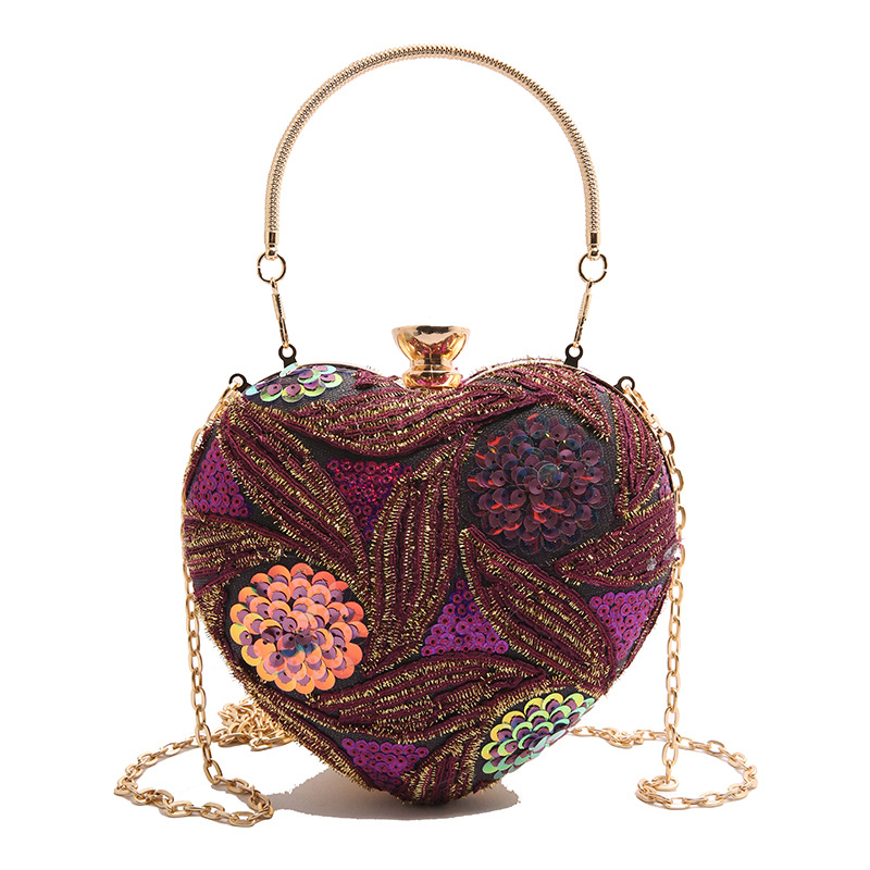 Abendtasche für Damen ⎜ Herzförmige Schultertasche mit Pailletten und Kette für festliche Anlässe und Events