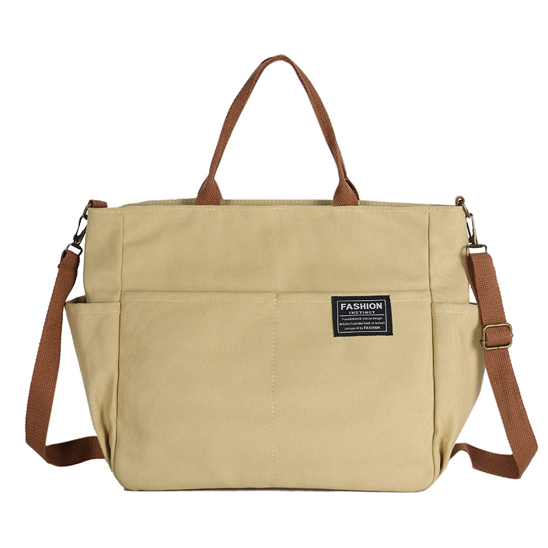 Canvas Umhängetasche mit Außentasche ⎜ Geräumige Tragetasche für Damen im Retro-Stil mit Mehreren Fächern