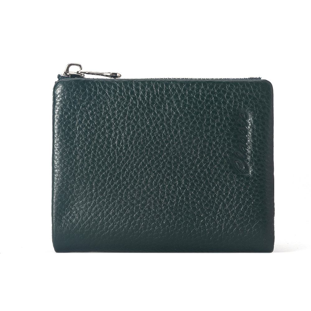 Damen Geldbörse aus Leder mit Litchi-Prägung ⎜ Kompakte Brieftasche mit Reißverschluss und Kartenfächern