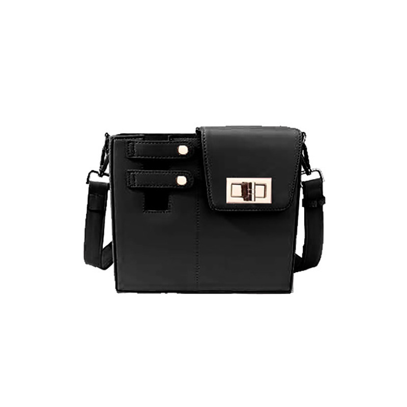 Umhängetasche für Damen ⎜ Kompakte Schultertasche in Boxform mit Drehverschluss und Riemendetails für unterwegs und Alltag