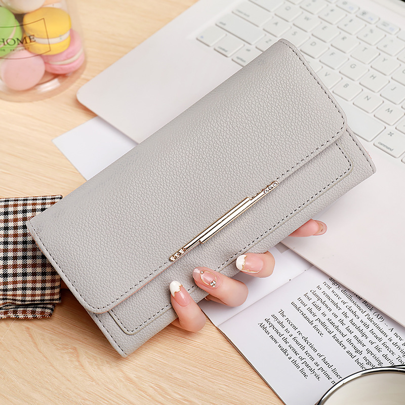 Damen Tri-Fold Geldbörse ⎜ Elegantes Portemonnaie mit Litchi-Prägung und viel Stauraum