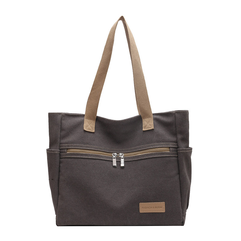 Canvas Schultertasche für Damen ⎜ Geräumige Tragetasche mit praktischen Außenfächern und Reißverschluss