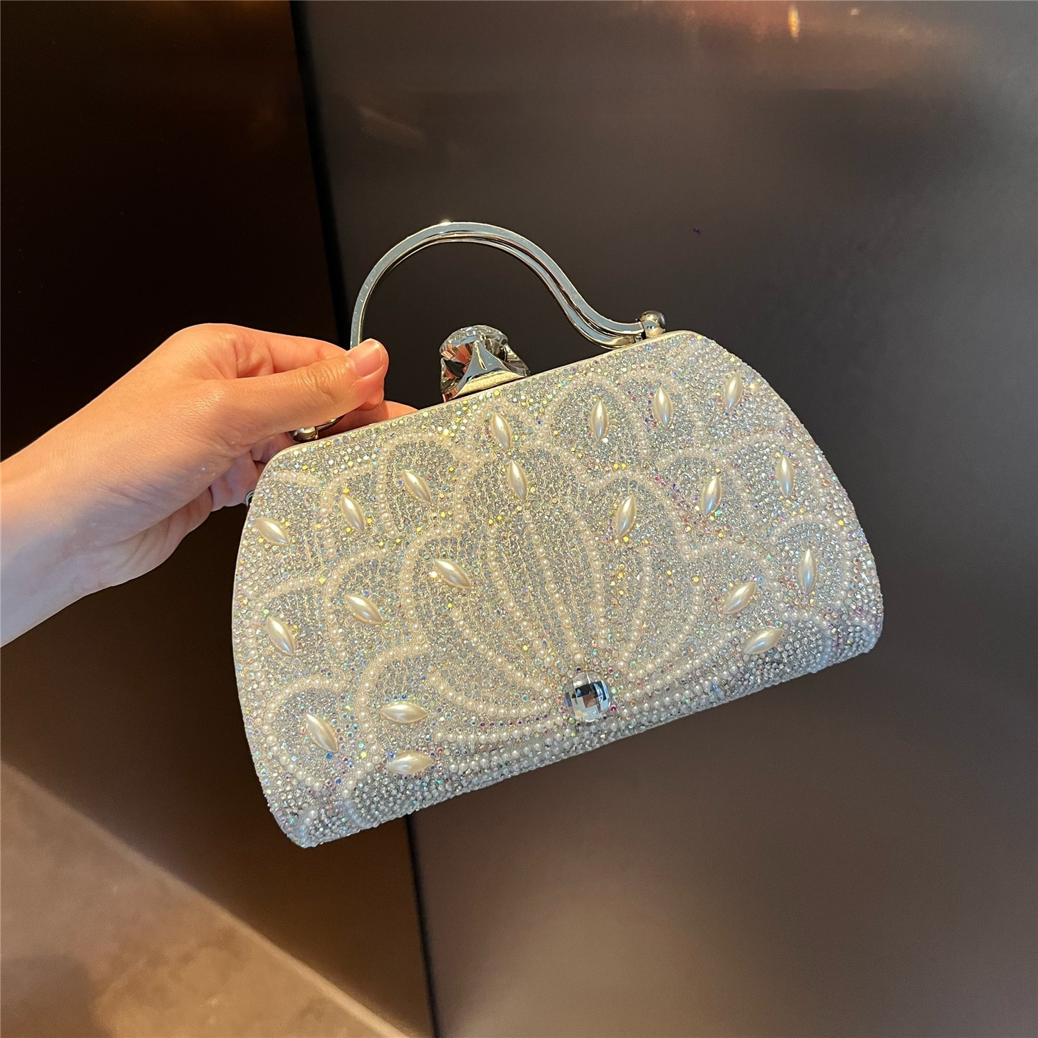 Abendtasche mit Strass für Damen ⎜ Glitzernde Clutch mit Griff für festliche Anlässe und elegante Events