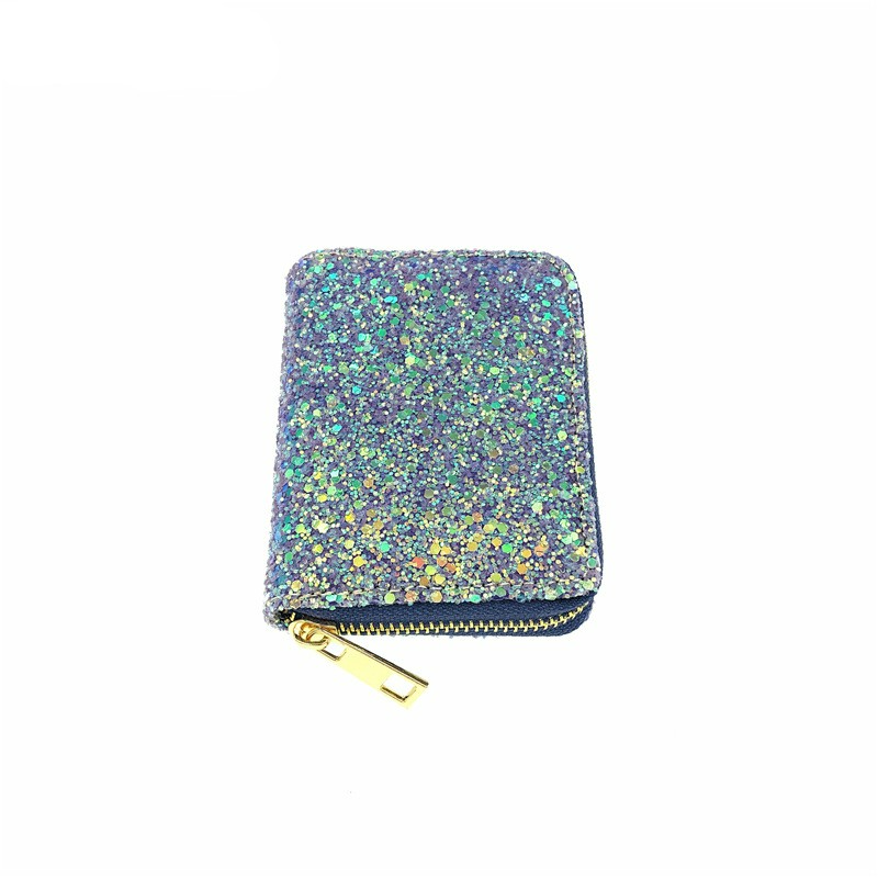 Damen Geldbörse aus Glitzer-Kunstleder ⎜ Bunte Reißverschluss-Brieftasche für Alltag und stilvolle Auftritte