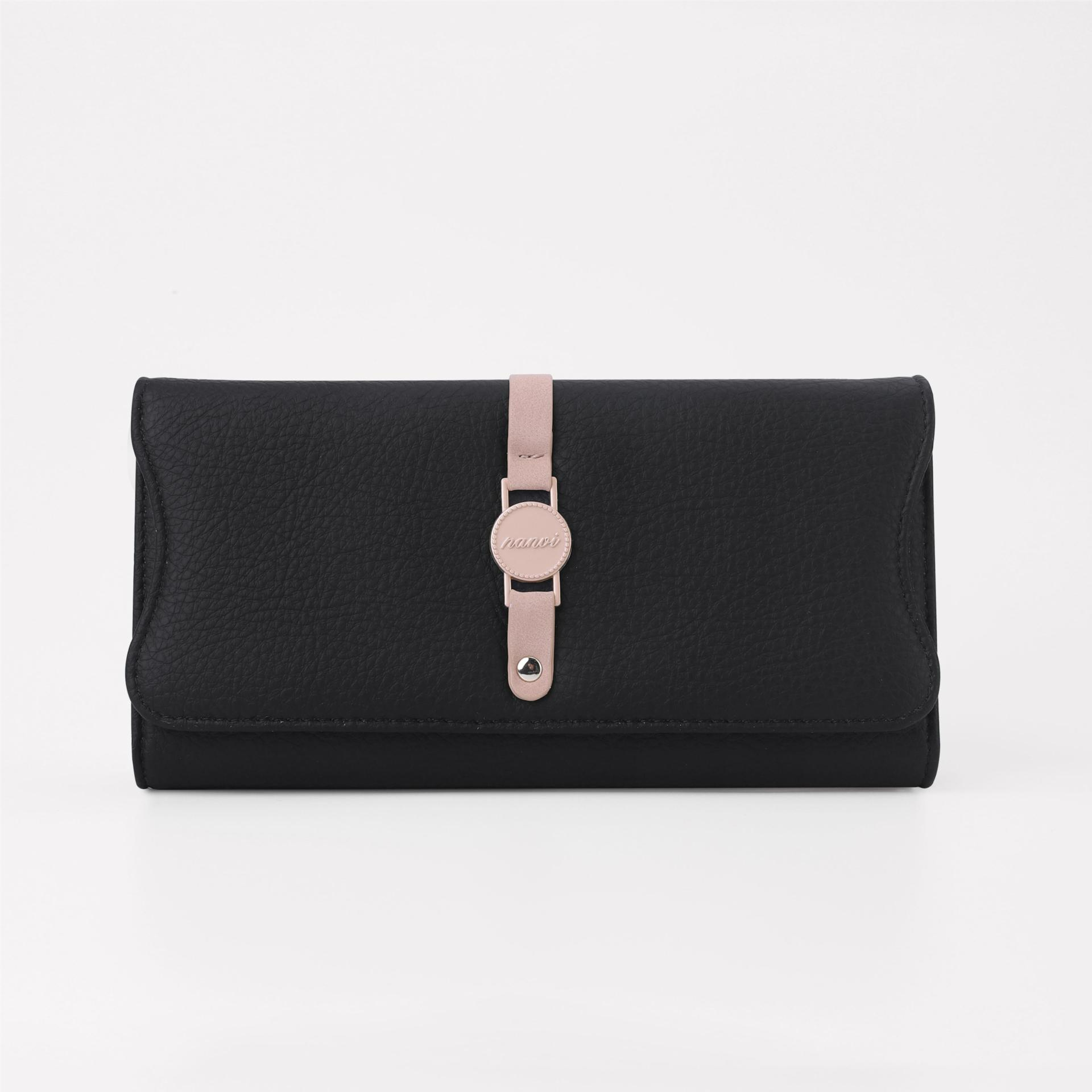 Damen Geldbörse aus Leder ⎜ Lange Brieftasche im schlichten Design mit Riemenverschluss und viel Stauraum