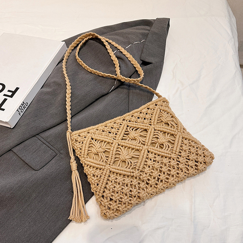 Umhängetasche für Damen ⎜ Handgefertigte Boho-Tasche mit Häkelmuster für Freizeit, Strand und Alltag
