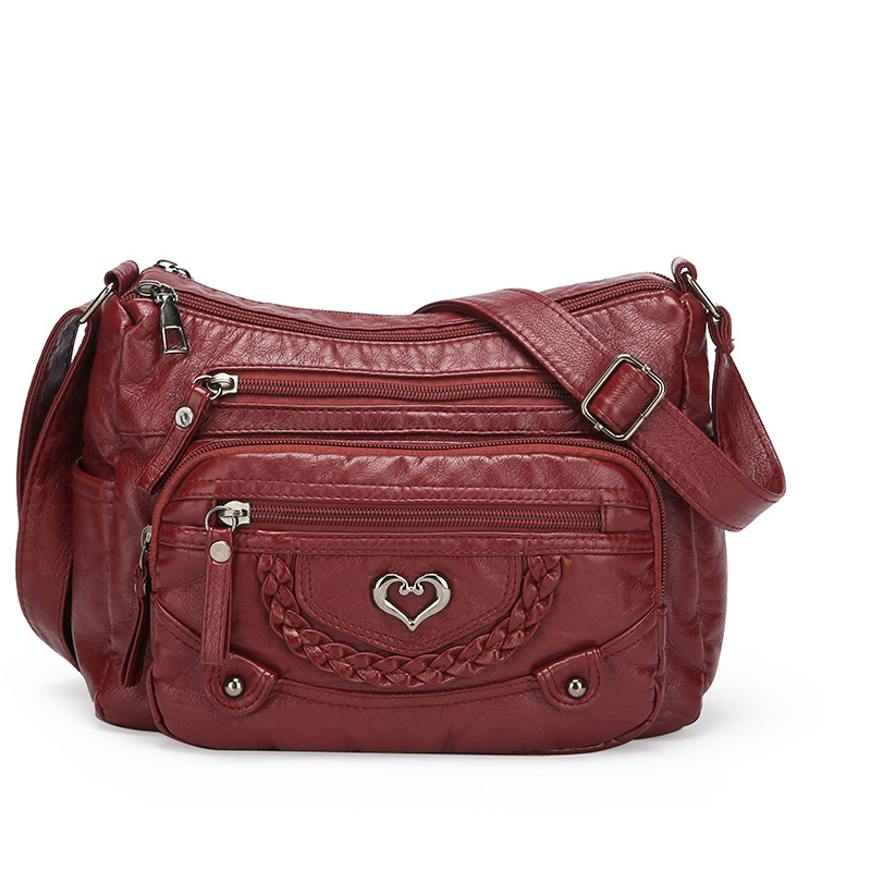 Schultertasche für Damen ⎜ Modische Umhängetasche mit Herzdetail und mehreren Reißverschlussfächern