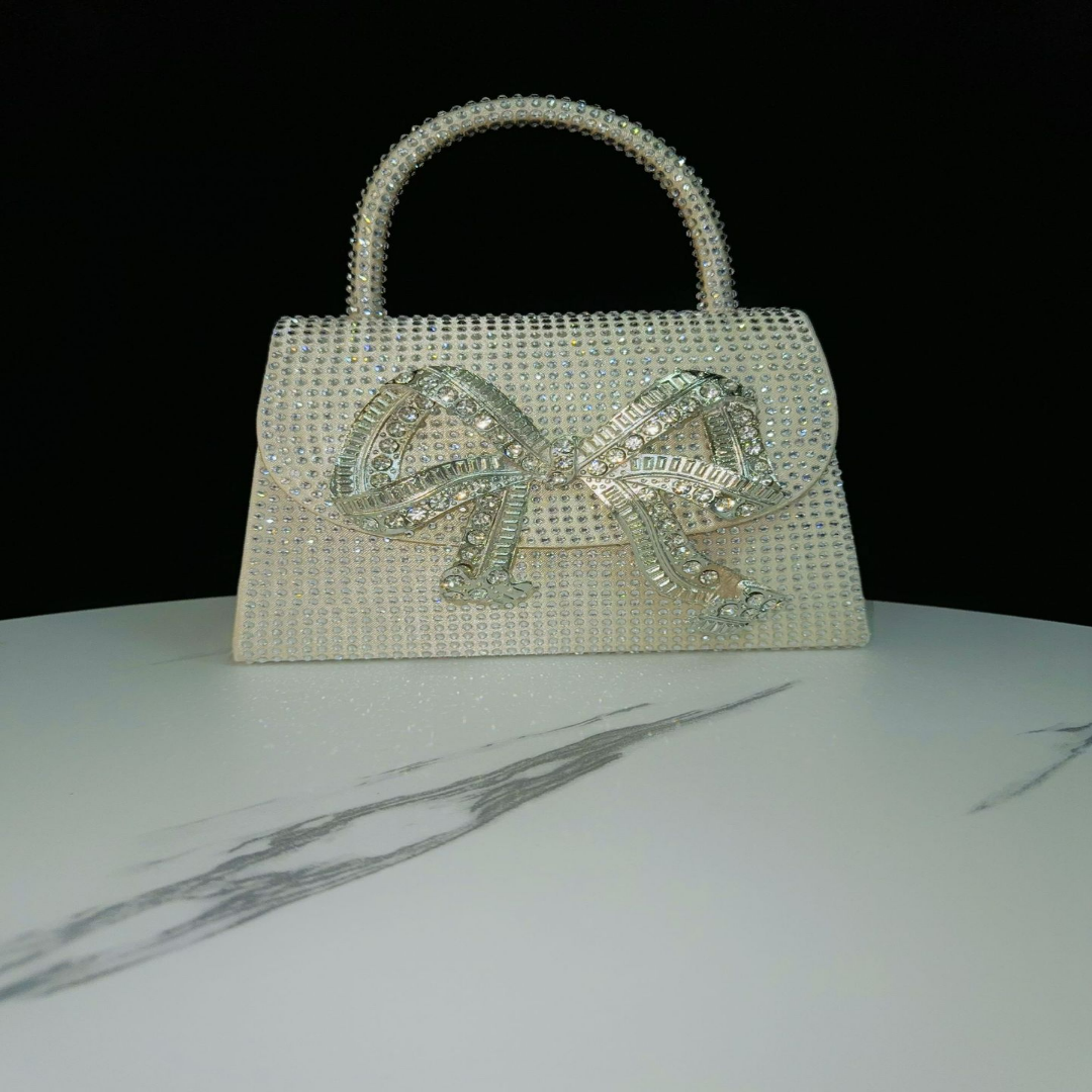 Abendtasche mit Strassbesatz ⎜ Glitzernde Handtasche für Damen mit Schleifendetail und Abnehmbarem Schulterriemen