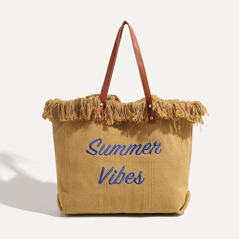 Strandtasche für Damen ⎜ Leichte Sommertasche mit Fransen und viel Stauraum