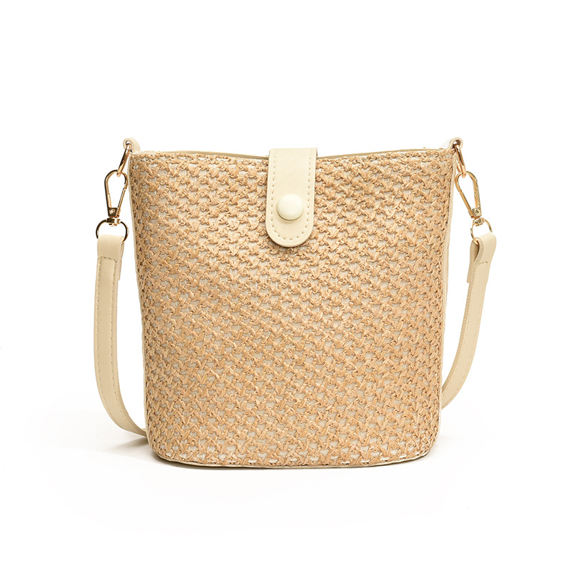 Umhängetasche für Damen ⎜ Modische Strohtasche mit Farbkontrast und großem Stauraum