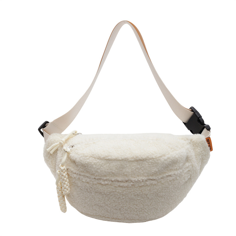 Bauchtasche für Damen ⎜ Weiche Umhängetasche aus Plüsch mit großem Stauraum für Herbst und Winter