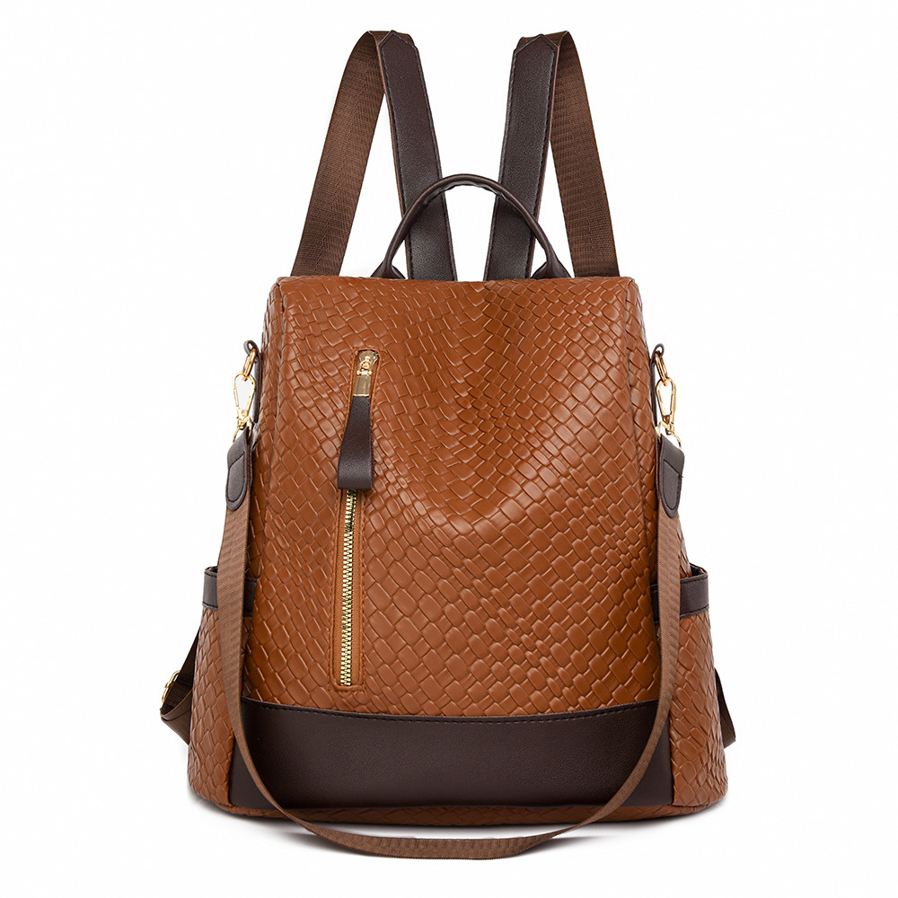 Damen Rucksack aus Weichem Leder ⎜ Modischer Flechtstil mit Reißverschluss und verstellbaren Schulterriemen