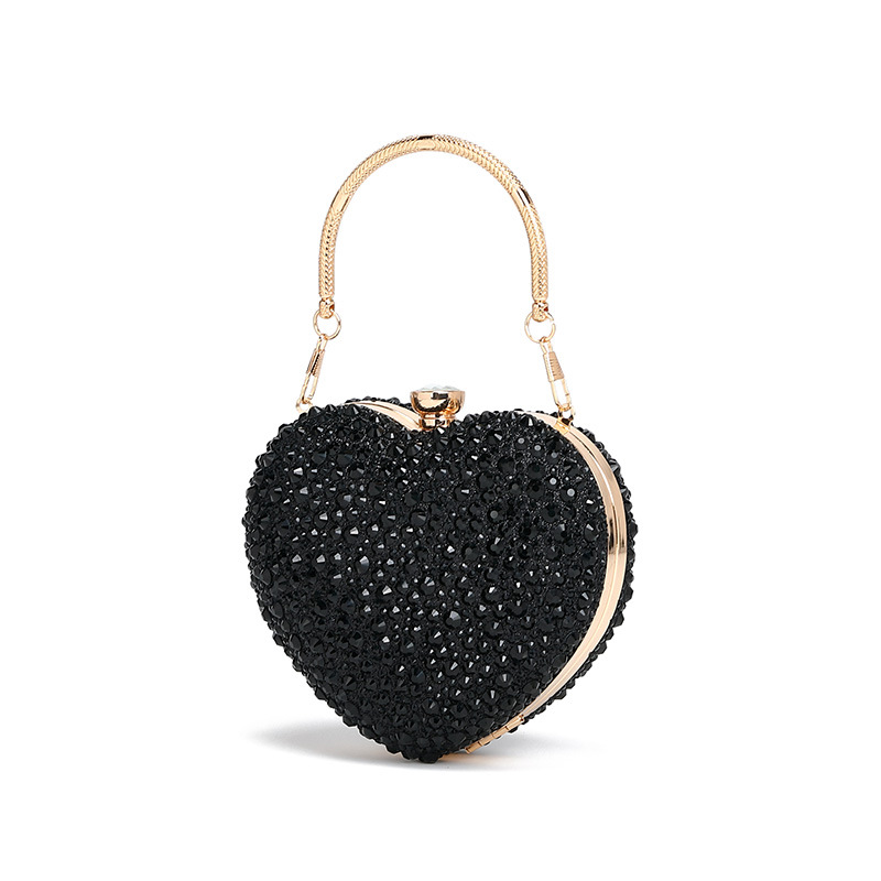 Abendtasche im Herz-Design ⎜ Glitzernde Handtasche mit Diamantenbesatz und Goldener Kette