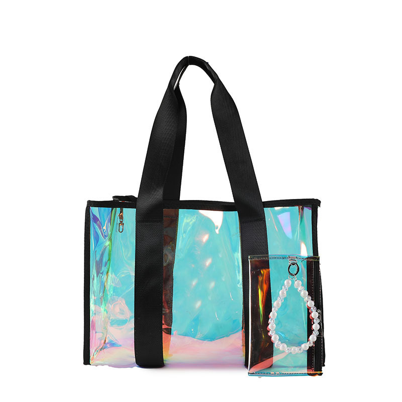 Transparente Handtasche für Damen ⎜ Irisierende PVC-Tasche mit robustem Design und abnehmbarer Mini-Bag