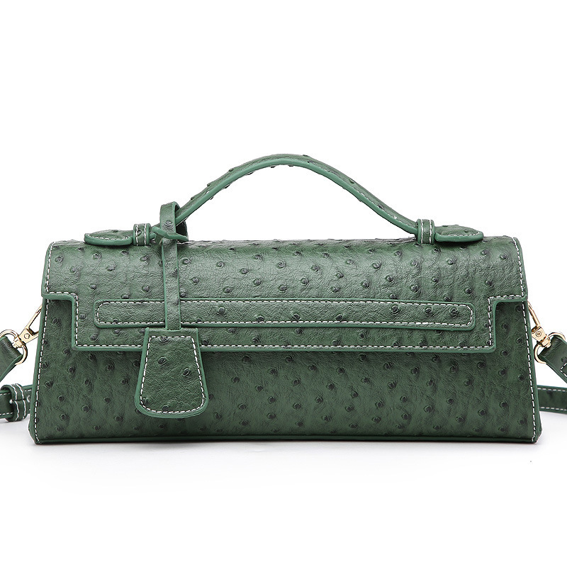 Umhängetasche mit Straußenprägung ⎜ Kompakte Schultertasche für Damen mit Kurzgriff und Stilvollem Retro-Look