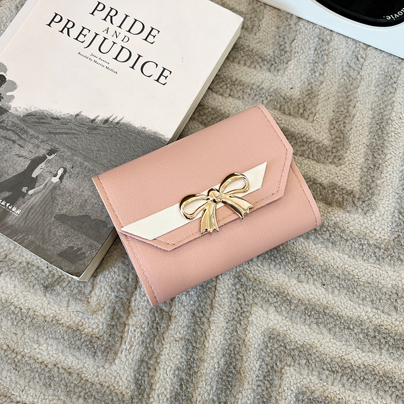 Damen Geldbörse mit Schleife ⎜ Kompakte dreifach faltbare Brieftasche mit Druckknopf und elegantem Design
