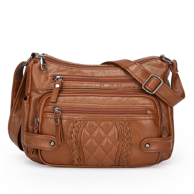Schultertasche für Damen ⎜ Weiche Umhängetasche mit Steppdesign und vielen praktischen Reißverschlussfächern