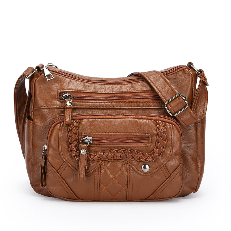 Umhängetasche für Damen ⎜ Weiche Schultertasche aus Leder mit Ziernähten und praktischen Reißverschlussfächern