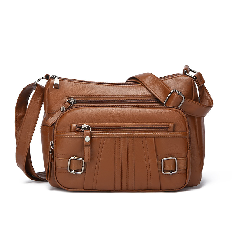 Umhängetasche für Damen ⎜ Vielseitige Schultertasche im Retro-Stil mit Reißverschlüssen und Schnallendetails