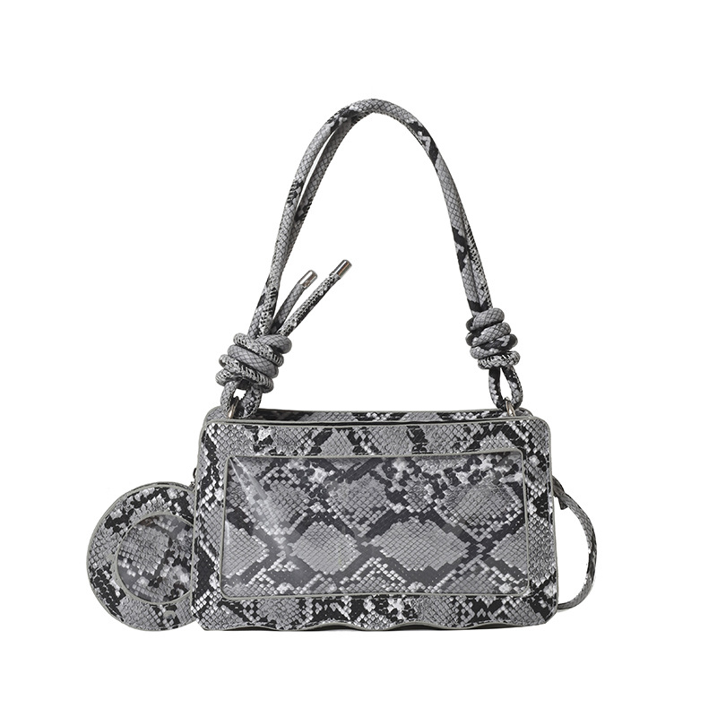 Umhängetasche für Damen ⎜ Stylische Crossbody-Tasche mit Schlangenmuster und transparentem Design-Element