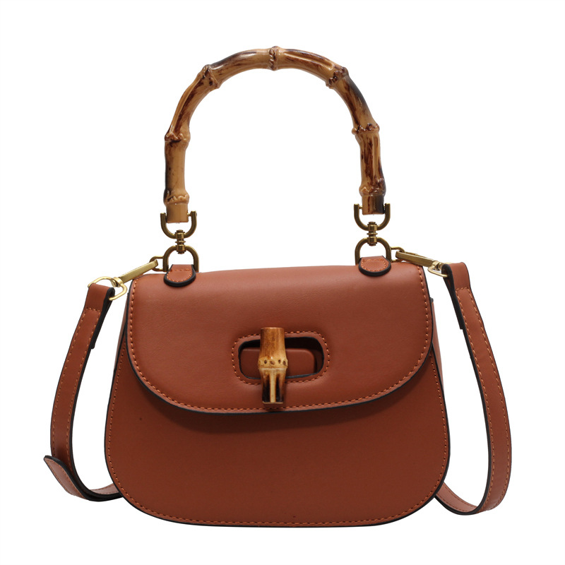 Damen Handtasche ⎜ Elegante Schultertasche mit Bambusgriff und Abnehmbarem Riemen
