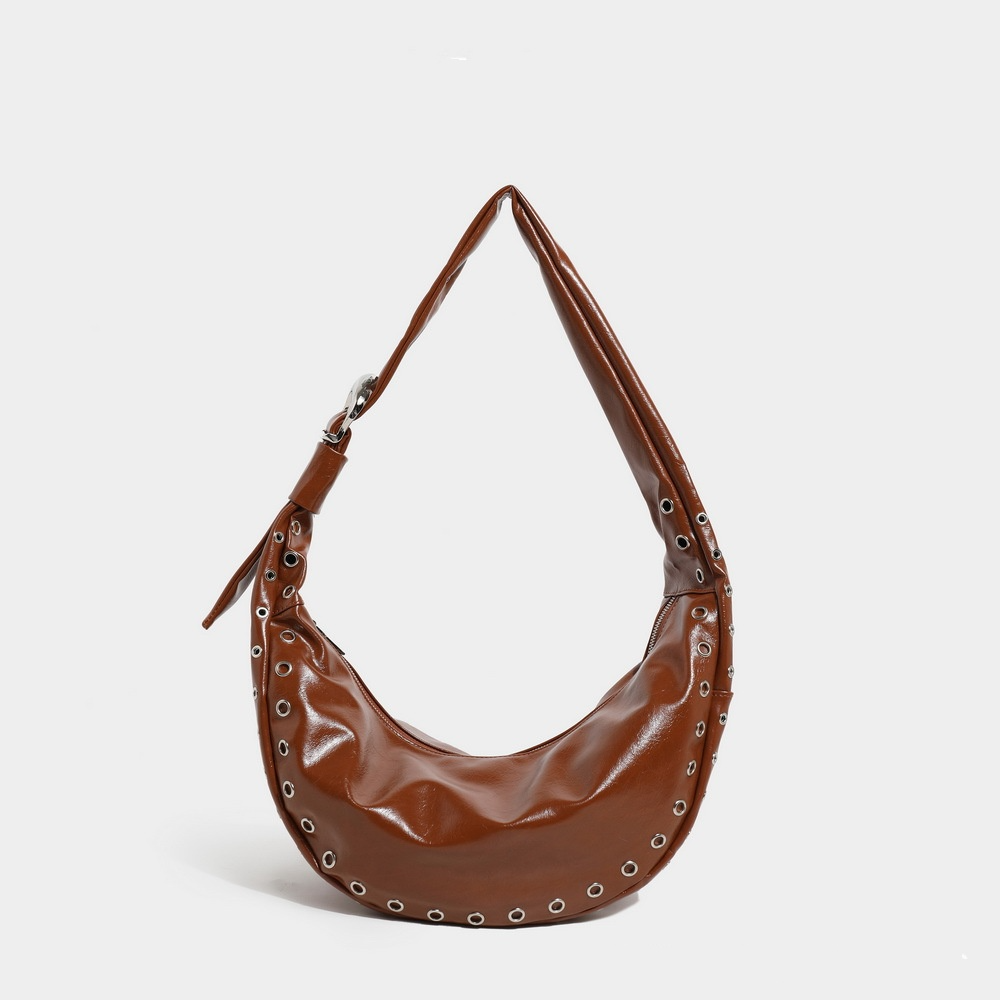 Damen Schultertasche Im Retro Stil ⎜ Geräumige Crossbody Bag Mit Nietenverzierung Und Einem Tragegurt