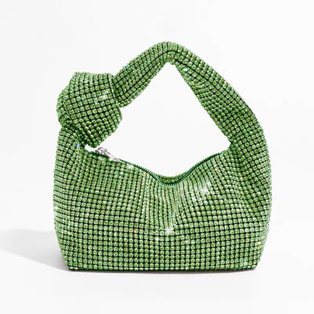 Abendtasche für Damen ⎜ Elegante Schultertasche mit Strassbesatz und Knotenhenkel für festliche Anlässe