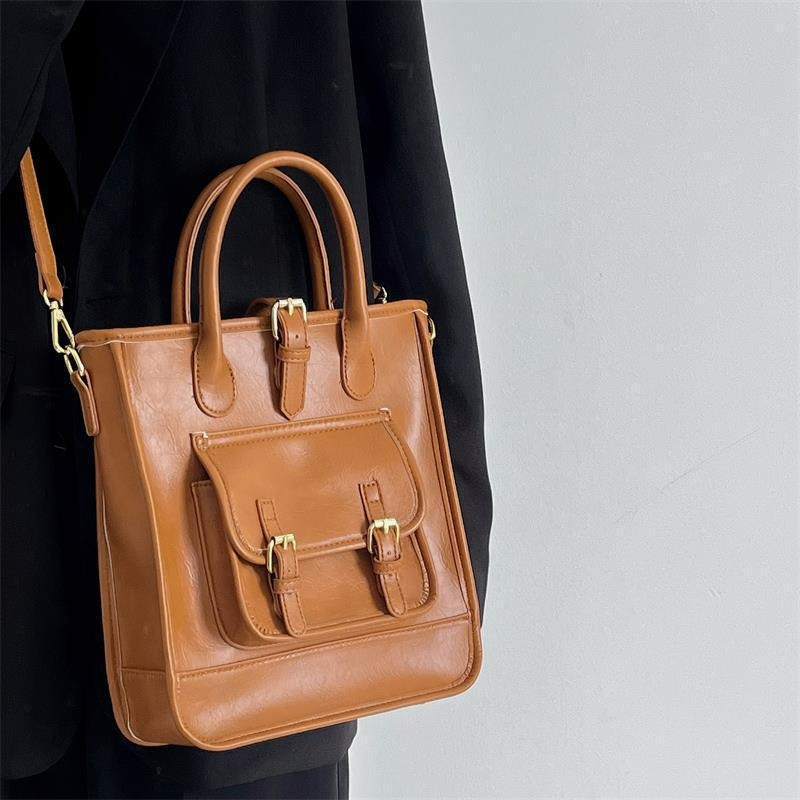 Tote Bag mit Schnallenoptik ⎜ Elegante Arbeitstasche für Damen mit Außentasche und Verstellbarem Schulterriemen