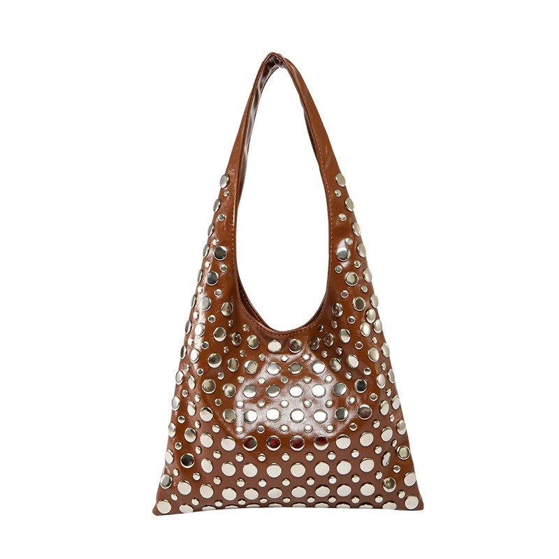 Schultertasche mit Nieten ⎜ Trendige Handtasche im Polka-Dot-Design für einen auffälligen Look