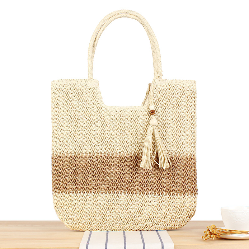 Damen Strandtasche aus Geflecht ⎜ Geräumige Sommertasche für Urlaub, Ausflüge und den täglichen Einkauf