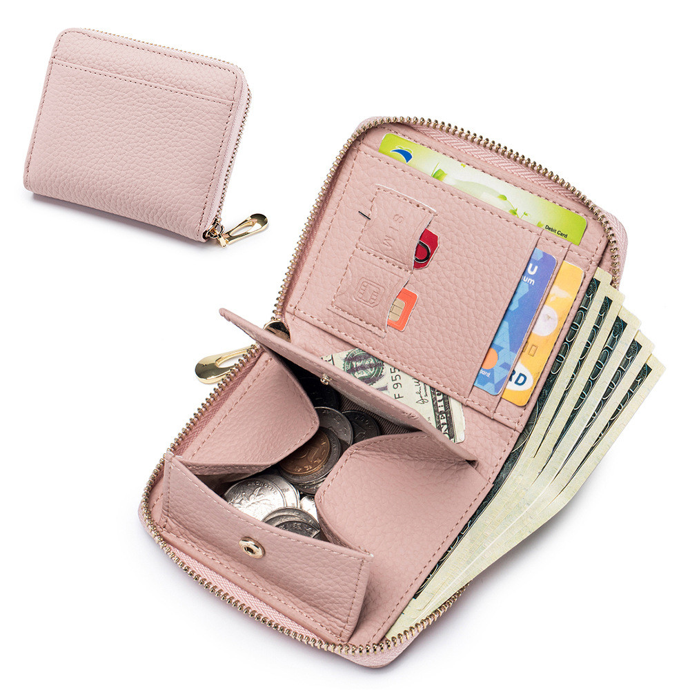 Damen Kurz-Geldbörse aus Leder ⎜ Multifunktionale Brieftasche mit Reißverschluss und kompakter Aufteilung